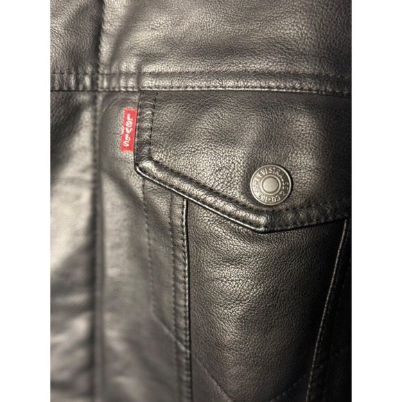 Levis Mens Black Faux Leather Trucker Jacket Quilted Lined XL LM1RU525 - Picture 7 of 11